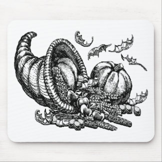 Classic Wicker Cornucopia Black White Illustration Mouse Pad