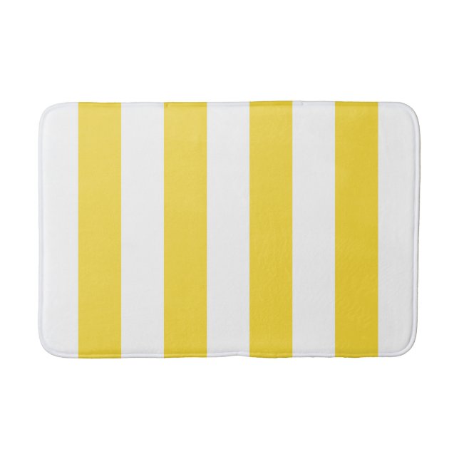 Classic Wide Stripes, Lemon Yellow and White Bath Mat (Front)