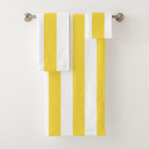 Classic Wide Stripes, Lemon Yellow, White Bath Towel Set