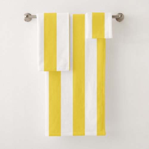 Classic Wide Stripes Lemon Yellow White Bath Towel Set