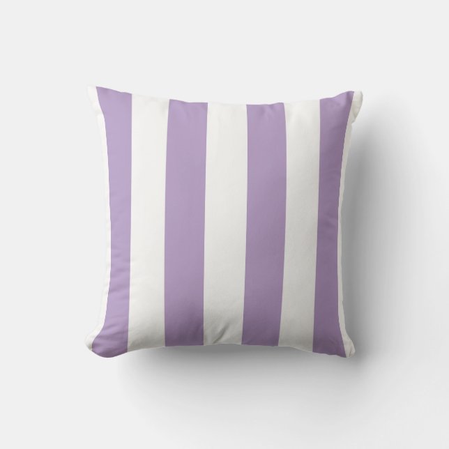 Classic Wide Stripes, Lilac Purple and White Throw Pillow (Front)