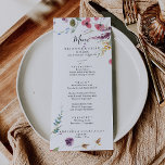 Classic Wild Colorful Floral Dinner  Menu<br><div class="desc">This classic wild colorful floral dinner menu card is perfect for a tropical wedding. The design features pink,  purple,  yellow,  burgundy,  navy and blue hand-drawn wild flowers,  arranged in beautiful shapes.

This menu can be used for a wedding reception,  rehearsal dinner,  bridal shower or any event.</div>