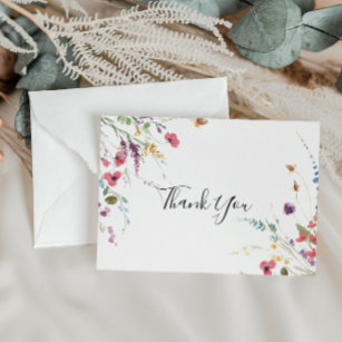 Classic Wild Colorful Floral Flat Wedding  Thank You Card