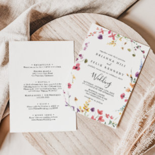 Classic Wild Colorful Floral Front & Back Wedding  Invitation
