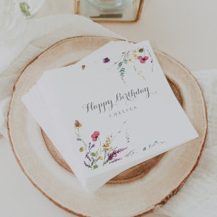 Classic Wild Colorful Floral Happy Birthday Napkins
