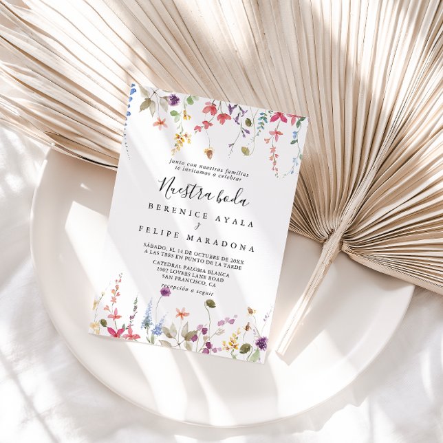 Classic Wild Colorful Floral Nuestra Boda Wedding  Invitation (Creator Uploaded)