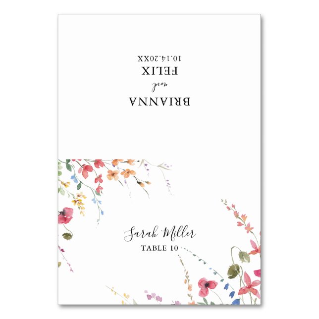 Classic Wild Colorful Floral Wedding Place Card (Front)