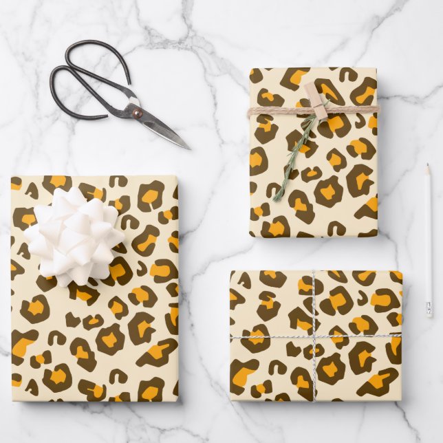 Classic Wild Leopard Print Pattern Wrapping Paper Sheets (Front)