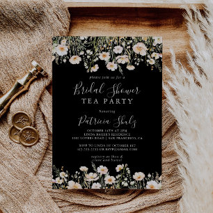 Classic Wildflower Black Bridal Shower Tea Party Invitation