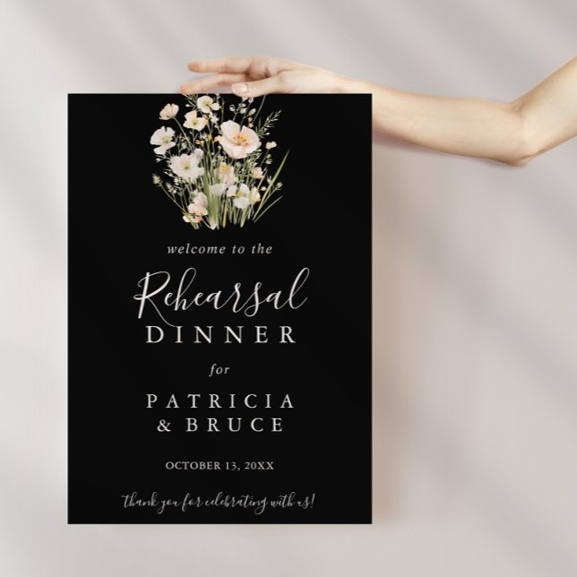 Classic Wildflower Black Rehearsal Dinner Welcome  Poster (Creator Uploaded)