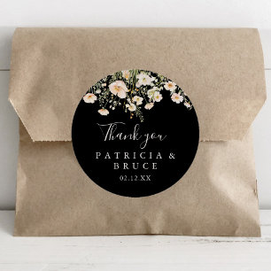 Classic Wildflower Black Thank You Wedding Favor Classic Round Sticker