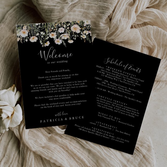 Classic Wildflower Black Wedding Welcome Letter (Creator Uploaded)
