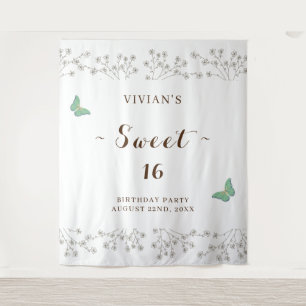 Classic Wildflower & Butterfly Sweet Sixteen Party Tapestry