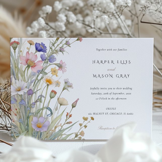 Classic Wildflowers Elegant Pastel Wedding Invite (Creator Uploaded)