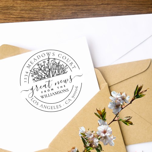 Classic Wildflowers Family Return Address Rubber Stamp