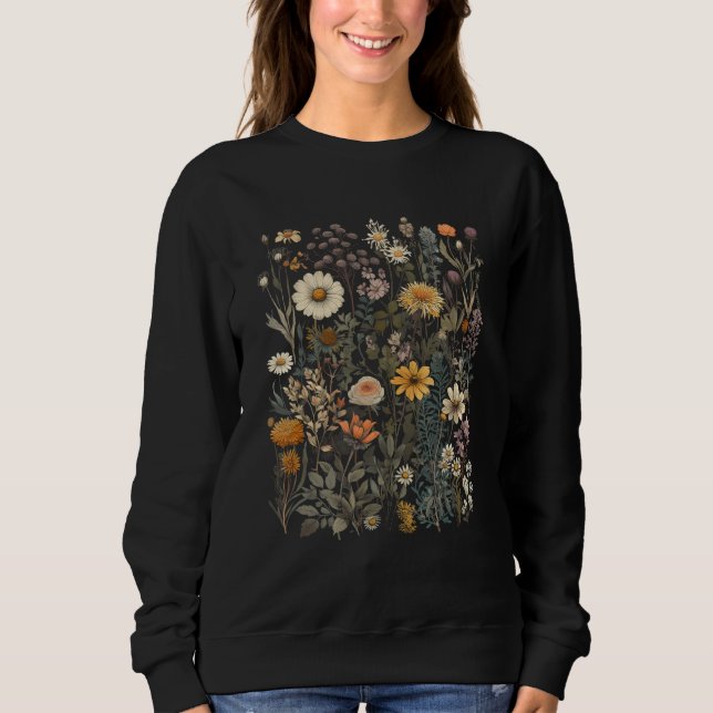 Classic Wildflowers Gardening Flower Graphic Vinta Sweatshirt (Front)