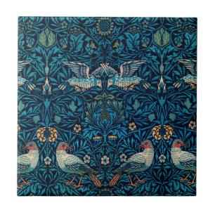Classic William Morris Blue pattern l Floral Birds Ceramic Tile