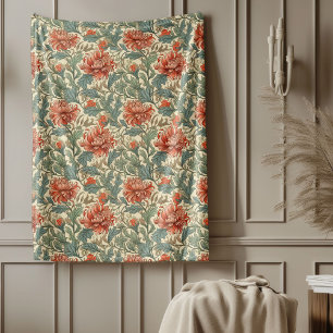 Classic William Morris Elegant hot red sage ivory Fleece Blanket