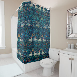 Classic William Morris strawberry Retro Navy blue Shower Curtain