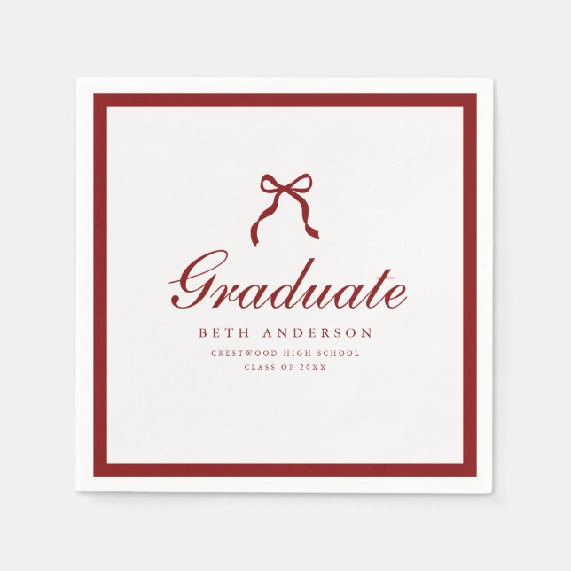 Classic Wine Red Coquette Bow Graduation Party Napkins (Front)