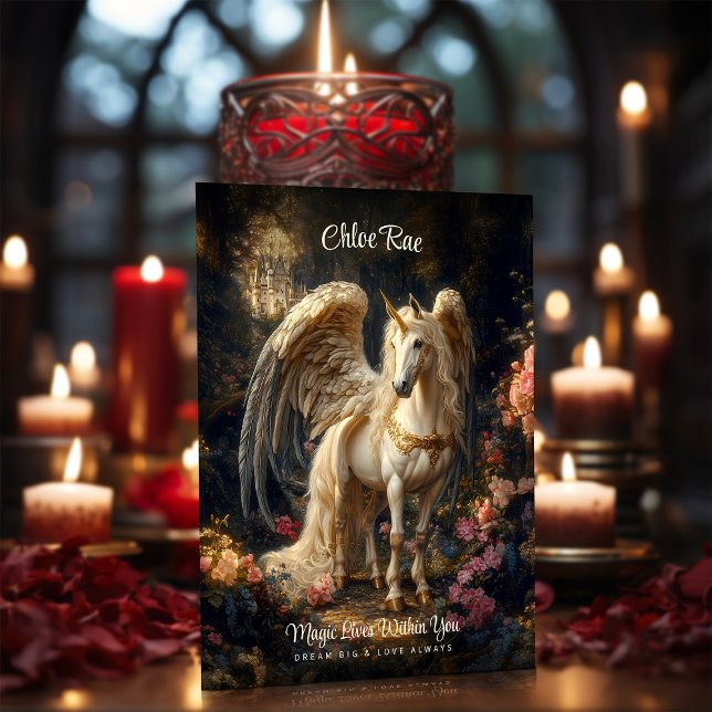 Classic Winged Unicorn Fantasy Forest Encouraging Postcard (Creator Uploaded)