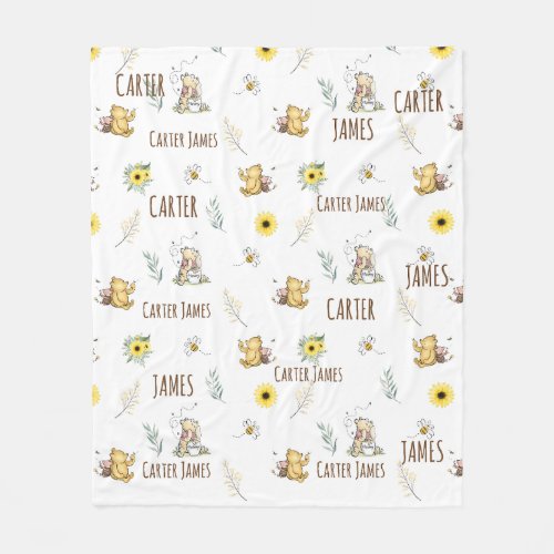 CLASSIC WINNIE BEAR BABY NAME KEEPSAKE BLANKET