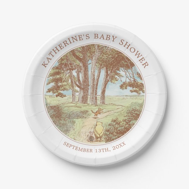 Classic Winnie the Pooh 100 Acre Wood Baby Shower Paper Plates (Front)