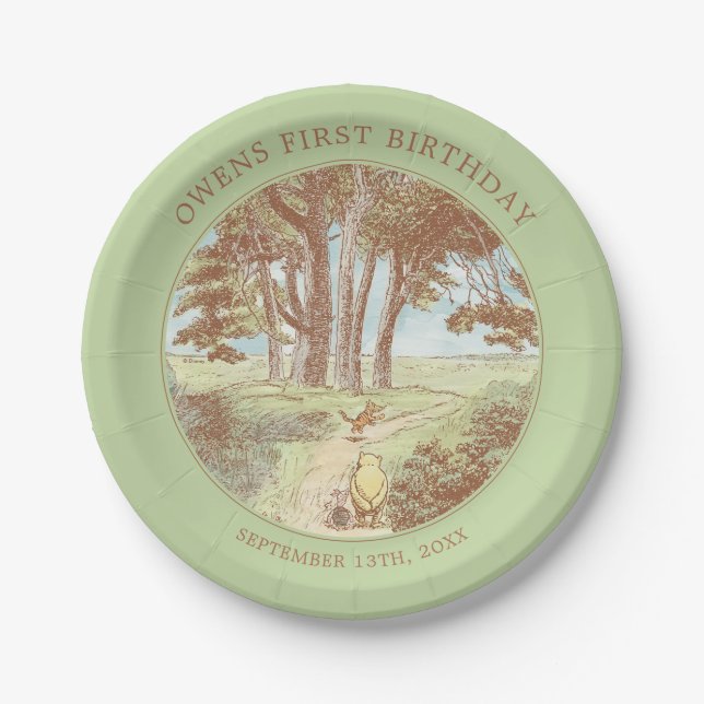 Classic Winnie the Pooh 100 Acre Wood Birthday Paper Plates (Front)