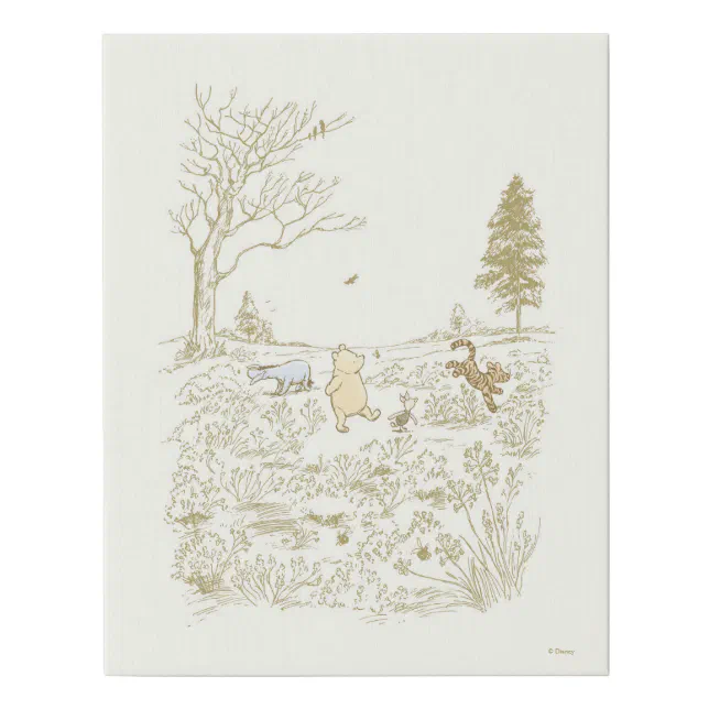 Classic Winnie the Pooh and Pals Line Art Nursery Faux Canvas