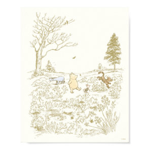 Classic Winnie the Pooh and Pals Line Art Nursery  Poster