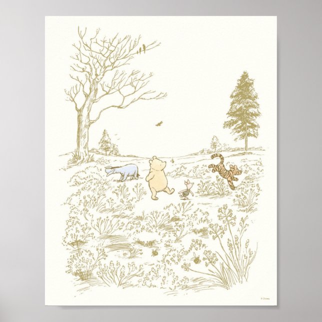 Classic Winnie the Pooh and Pals Line Art Nursery  Poster (Front)