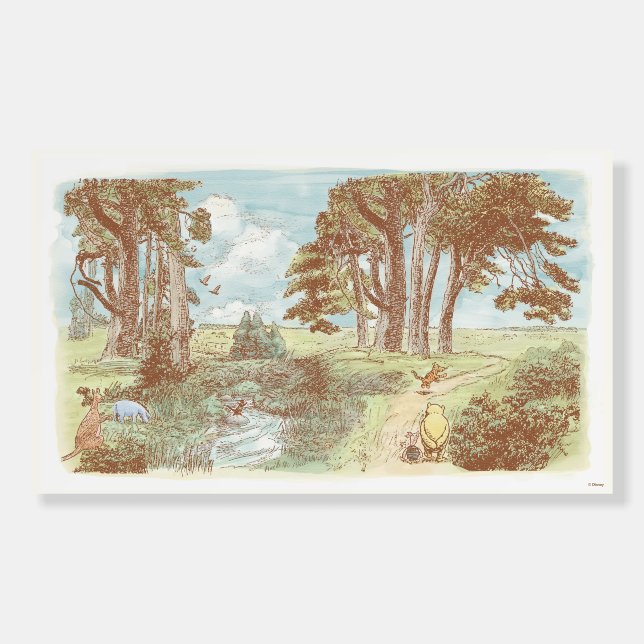 Classic Winnie the Pooh and Pals Watercolor Scene Foam Board (Front)