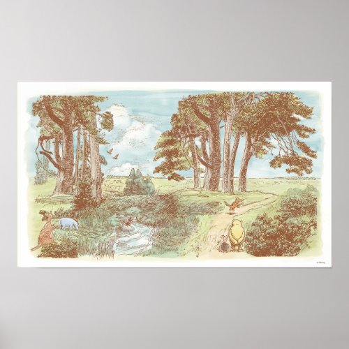 Classic Winnie the Pooh and Pals Watercolor Scene Poster
