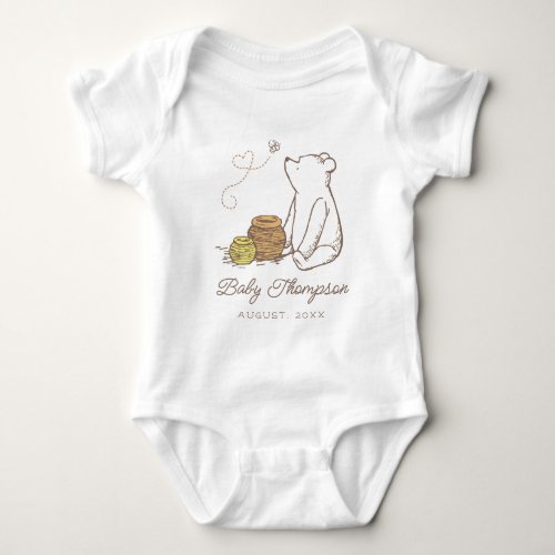 Classic Winnie the Pooh   Baby Announcement Date Baby Bodysuit