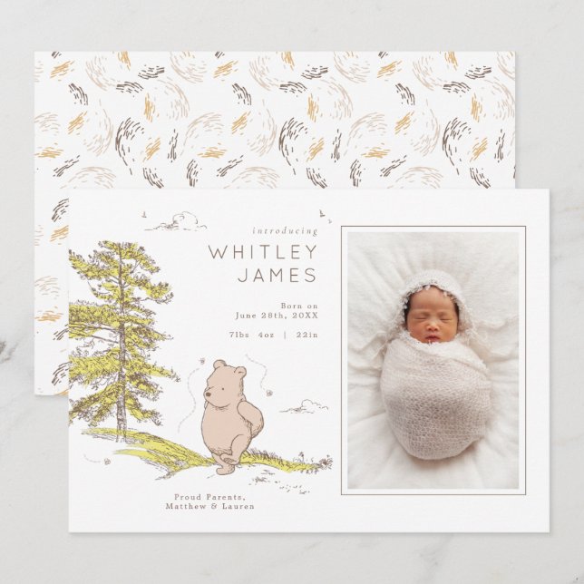 Classic Winnie the Pooh Baby Birth Announcement (Front/Back)
