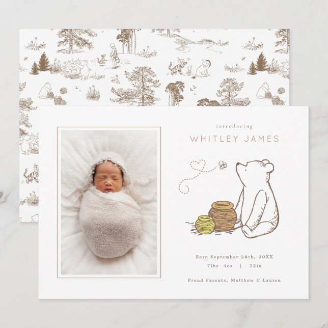 Classic Winnie the Pooh Baby Birth Announcement (Front/Back)
