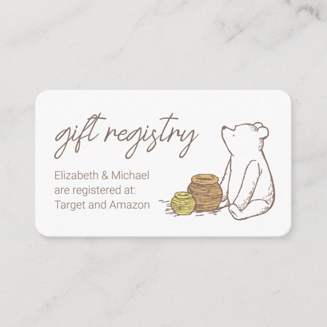 Classic Winnie the Pooh  Baby Shower Gift Registry Enclosure Card (Front)