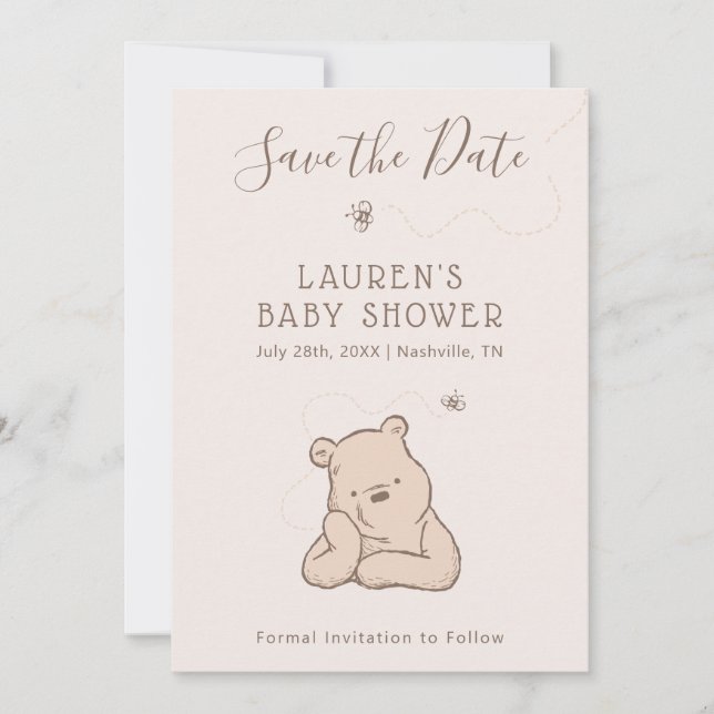 Classic Winnie the Pooh Baby Shower Save the Date (Front)