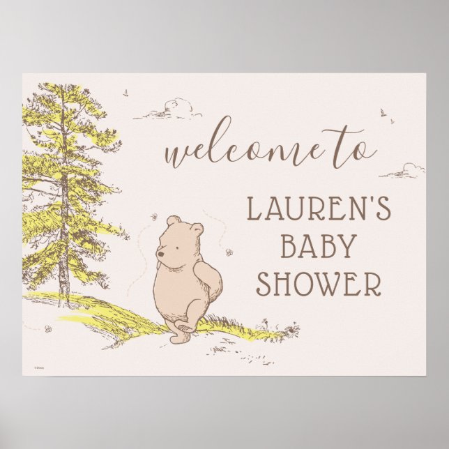 Classic Winnie the Pooh Baby Shower Welcome Sign (Front)