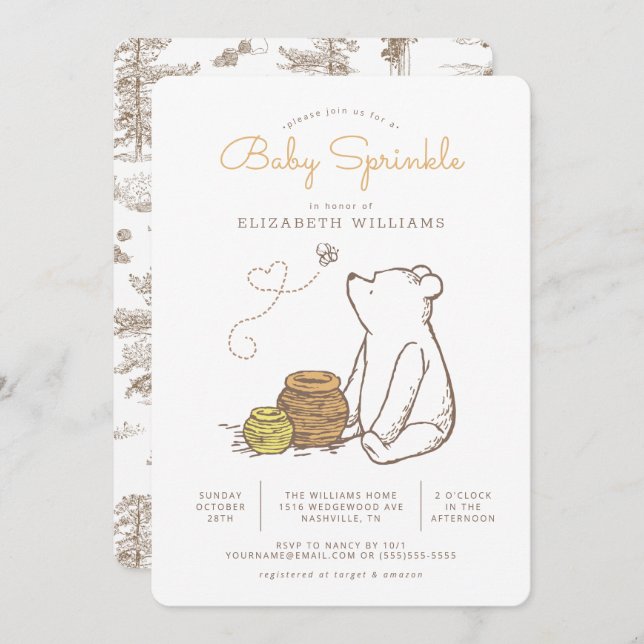 Classic Winnie the Pooh Baby Sprinkle Invitation (Front/Back)