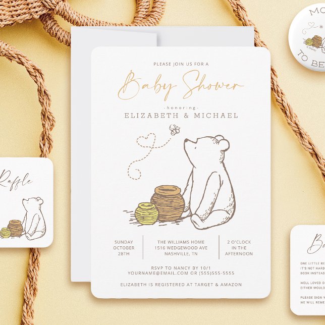 Classic Winnie the Pooh Baby Sprinkle Invitation (Invitation on table)
