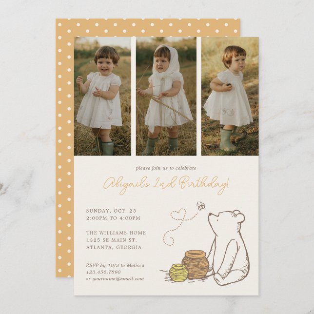 Classic Winnie the Pooh Birthday | Photo Collage Invitation (Front/Back)