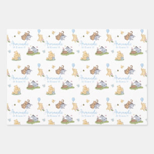 Classic Winnie the Pooh Blue Boy Baby Shower Gift Wrapping Paper Sheets
