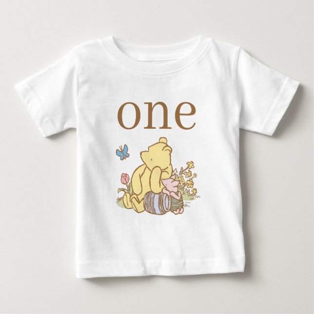 Classic Winnie-the-Pooh First Birthday Baby T-Shirt (Front)