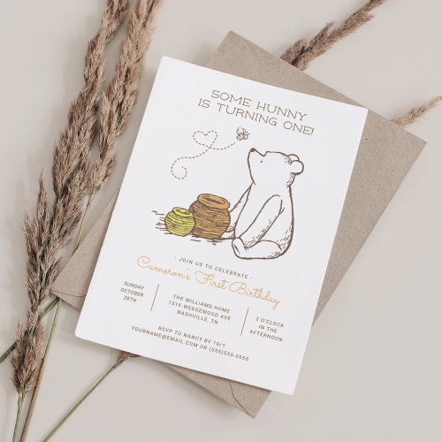 Classic Winnie the Pooh First Birthday Invitation