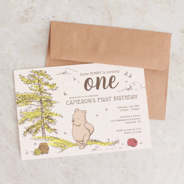 Classic Winnie the Pooh | First Birthday Invitation (Creator Uploaded)