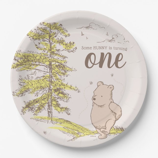 Classic Winnie the Pooh | First Birthday Paper Plates (Front)