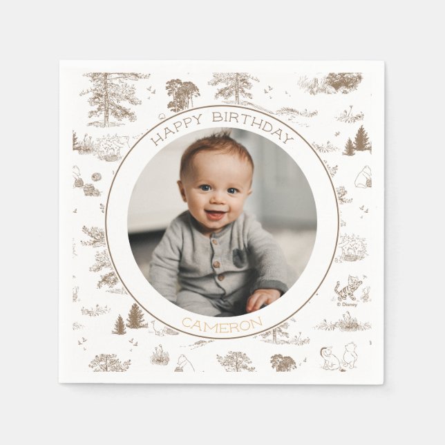 Classic Winnie the Pooh First Birthday Photo Napkins (Front)