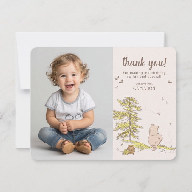 Classic Winnie the Pooh | First Birthday Thank You Card (Front)