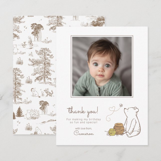 Classic Winnie the Pooh First Birthday Thank You Card (Front/Back)